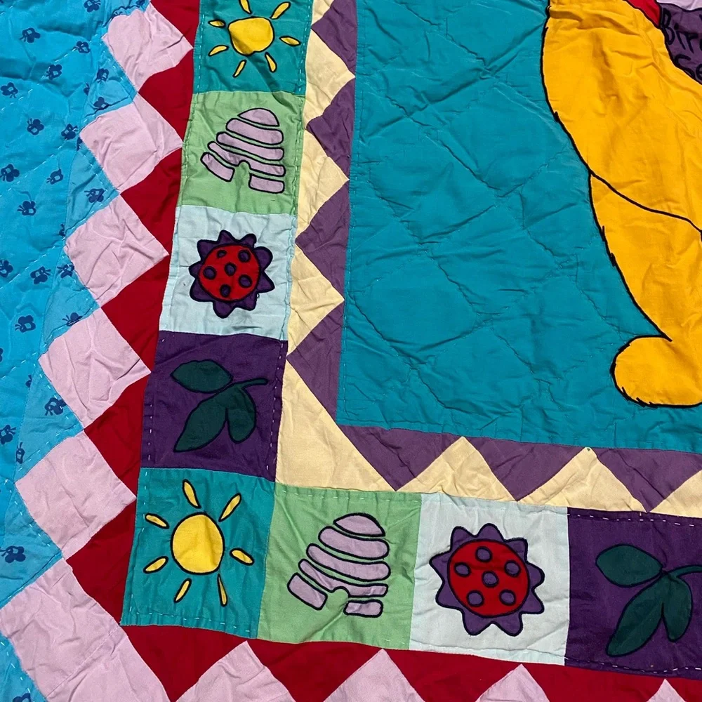 Vintage Disney Winnie The Pooh Blanket Patchwork Quilt Embroidered 90’s
